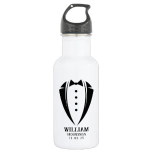 Modern Black and White Tuxedo Groomsman Gift Waterfles