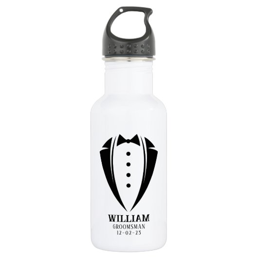 Modern Black and White Tuxedo Groomsman Gift Waterfles (Voorkant)