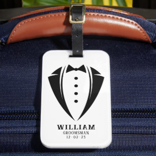 Modern Black and White Tuxedo Groomsman Gifts Bagagelabel