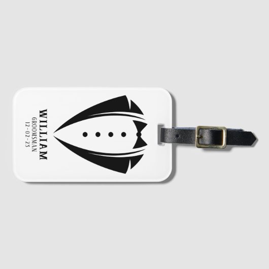 Modern Black and White Tuxedo Groomsman Gifts Bagagelabel (Voorkant (horizontaal))