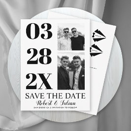 Modern black and white two photo gay Save the Date Briefkaart