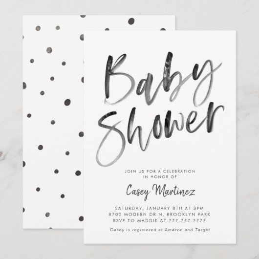 Modern Black and White Typography Baby shower Kaart (Voorkant / Achterkant)
