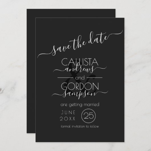 Modern Black and White Typography Wedding Save The Date (Voorkant / Achterkant)