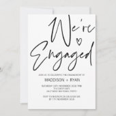 Modern Black and White Verloving Invitation Heart Kaart (Voorkant)