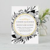 Modern Black and White Waterverf Floral Wedding Folie Uitnodiging (Staand Voorkant)