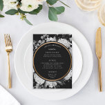 Modern Black and White Waterverf Floral Wedding Menu<br><div class="desc">De dramatische zwarte en witte floralen van de waterverf over de cirkel en de achtergrond van de douanekleur; de faux goudcirkel is niet editable maar u kunt het verwijderen of schrapen.</div>