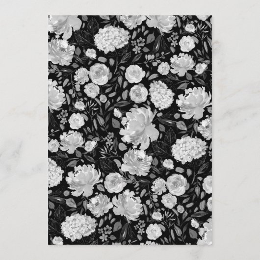 Modern Black and White Waterverf Floral Wedding Menu (Achterkant)