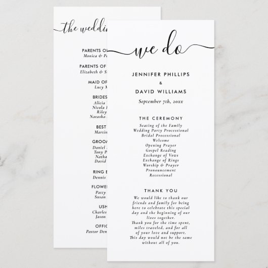 Modern Black and White We Do Wedding Program Programmakaart (Voorkant / Achterkant)