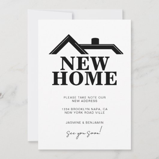 Modern Black and White We’ve Moved New Home Aankondiging (Voorkant)
