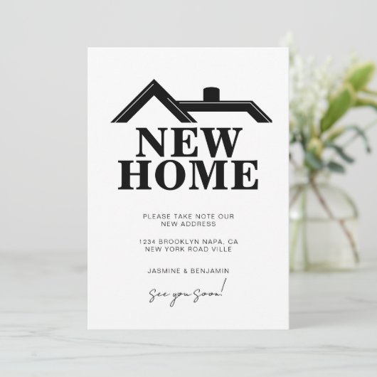 Modern Black and White We’ve Moved New Home Aankondiging (Staand voorkant)