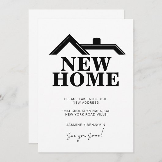 Modern Black and White We’ve Moved New Home Aankondiging (Voorkant / Achterkant)