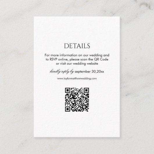 Modern Black and White Wedding Details Qr Code Informatiekaartje (Voorkant)