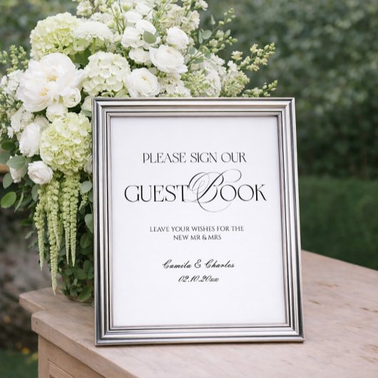 Modern Black and White Wedding Guest Book Poster