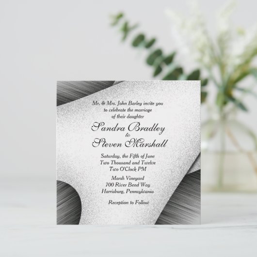 Modern Black and White Wedding Invitation Kaart (Staand voorkant)