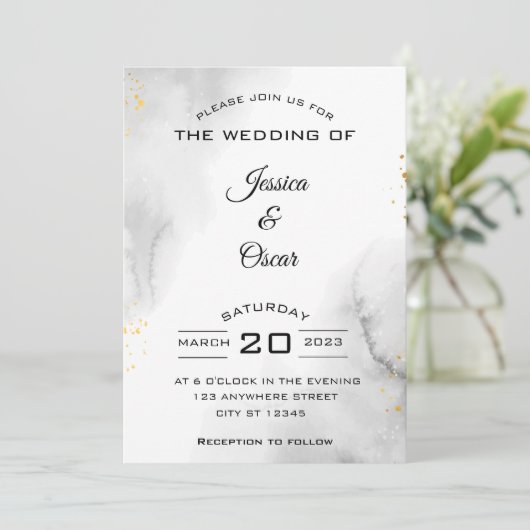 Modern Black and White Wedding Invitation Kaart (Staand voorkant)