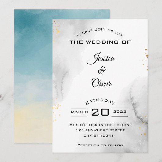 Modern Black and White Wedding Invitation Kaart (Voorkant / Achterkant)