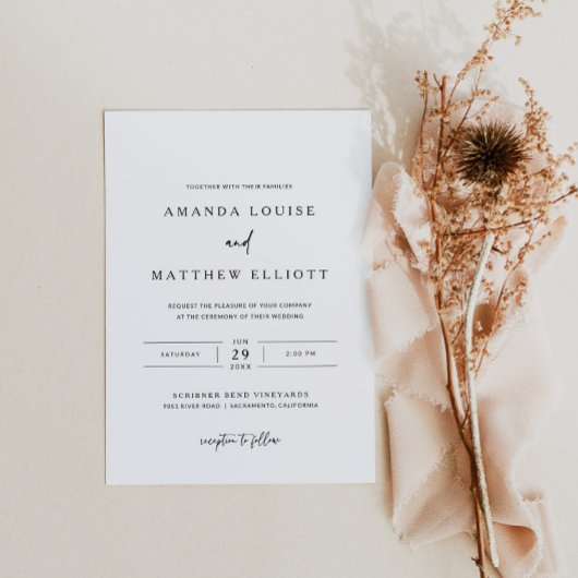 Modern Black and White Wedding Invitation Kaart