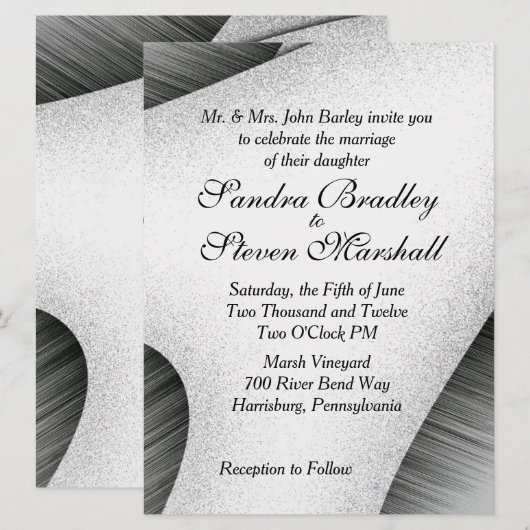 Modern Black and White Wedding Invitation Kaart (Voorkant / Achterkant)