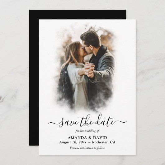 Modern Black and White Wedding Photo Save the Date (Voorkant / Achterkant)