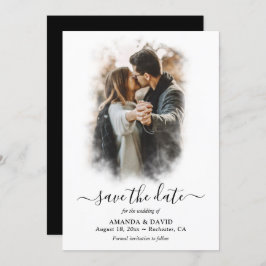 Modern Black and White Wedding Photo Save the Date