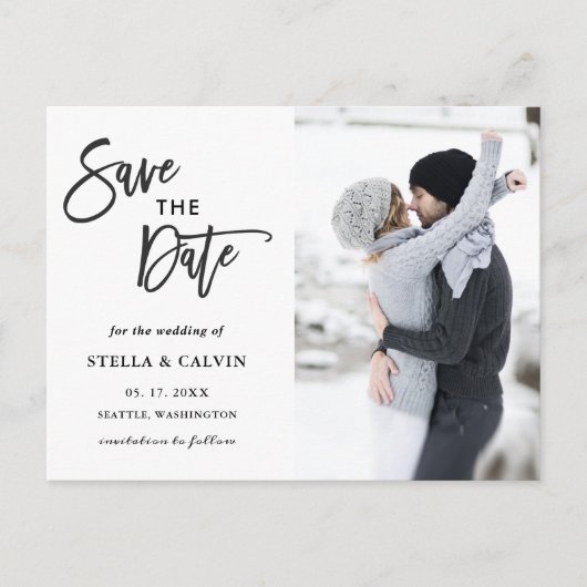 Modern Black and White Wedding Photo Save the Date Aankondigingskaart (Voorkant)