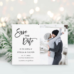 Modern Black and White Wedding Photo Save the Date Aankondigingskaart