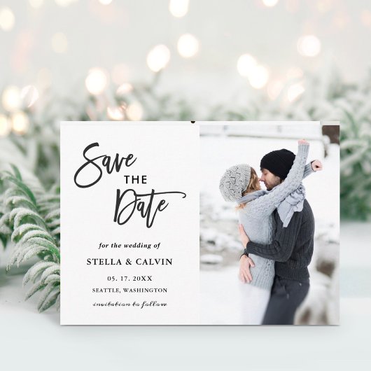 Modern Black and White Wedding Photo Save the Date Aankondigingskaart