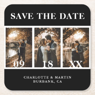 Modern Black and White Wedding Photo Save the Date Kartonnen Onderzetters