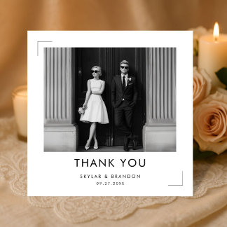 Modern Black and White Wedding Photo Square Bedankkaart
