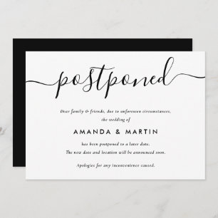 Modern Black and White Wedding Postponement Aankondiging