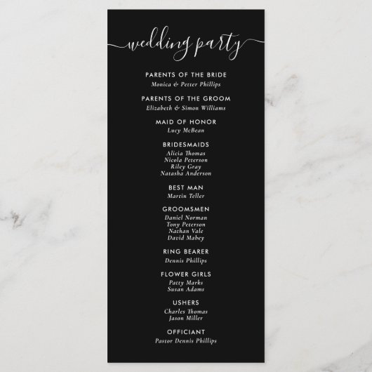Modern Black and White Wedding Programme Programmakaart (Achterkant)