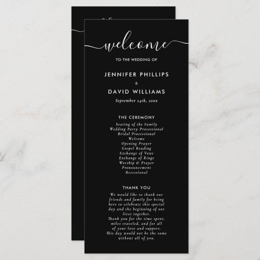 Modern Black and White Wedding Programme Programmakaart (Voorkant / Achterkant)