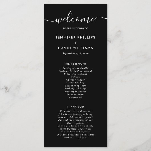 Modern Black and White Wedding Programme Programmakaart (Voorkant)