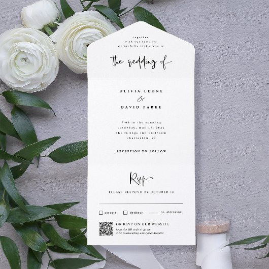 Modern Black and White | Wedding QR Code All In One Uitnodiging