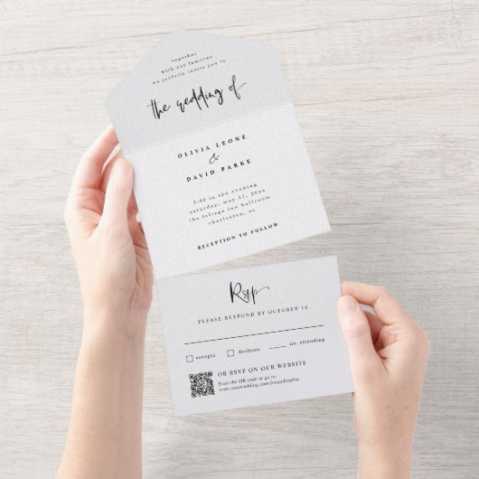 Modern Black and White | Wedding QR Code All In One Uitnodiging (Afscheurbaar)