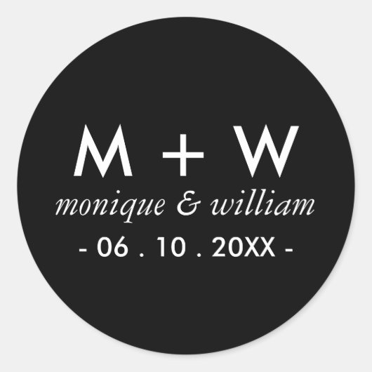 Modern Black and White Wedding Ronde Sticker (Voorkant)