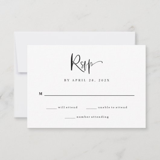 Modern Black and White Wedding RSVP Kaartje (Voorkant)
