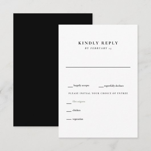Modern Black and White Wedding RSVP Kaartje (Voorkant / Achterkant)