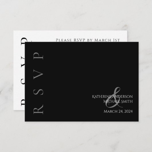 Modern Black and White Wedding RSVP Kaartje (Voorkant / Achterkant)