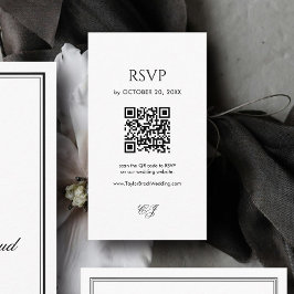 Modern Black and White Wedding RSVP Qr Code Informatiekaartje