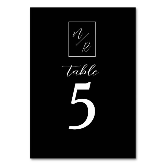Modern Black and White Wedding Table Number Kaart (Achterkant)