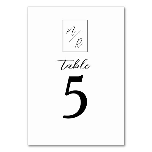Modern Black and White Wedding Table Number Kaart (Voorkant)
