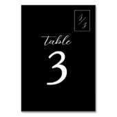Modern Black and White Wedding Table Number Kaart (Voorkant)