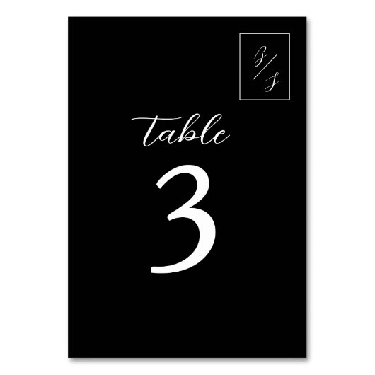 Modern Black and White Wedding Table Number Kaart (Voorkant)
