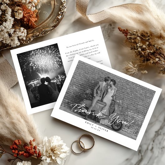 Modern Black and White Wedding Thank You Card Bedankkaart