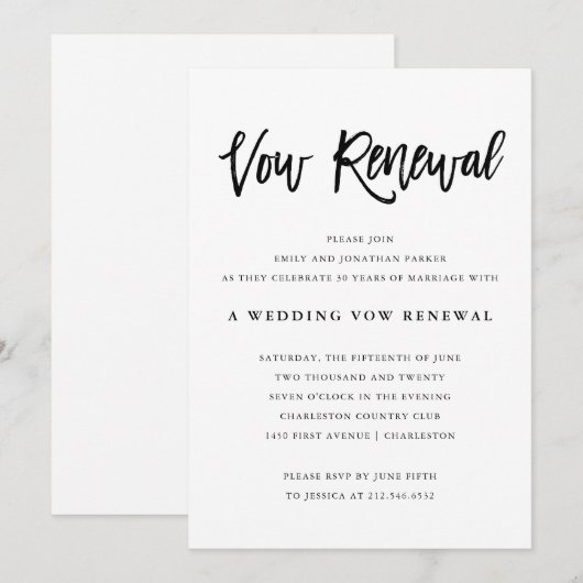 Modern Black and White Wedding Vow Renewal Kaart (Voorkant / Achterkant)