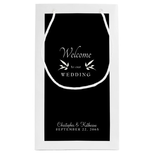 Modern Black and White Wedding Welcome Favor Klein Cadeauzakje (Achterkant)