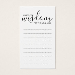 Modern Black and White Wedding Words of Wisdom Visitekaartjes