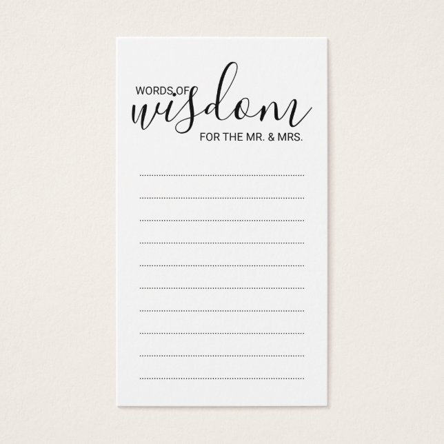 Modern Black and White Wedding Words of Wisdom Visitekaartjes (Voorkant)