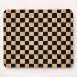 Modern Black and Wood Art Square Pattern Muismat